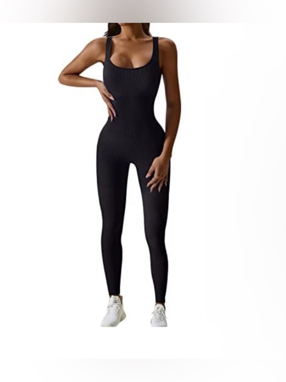 Large New Sleek Ribbed Black Womens Jumpsuit